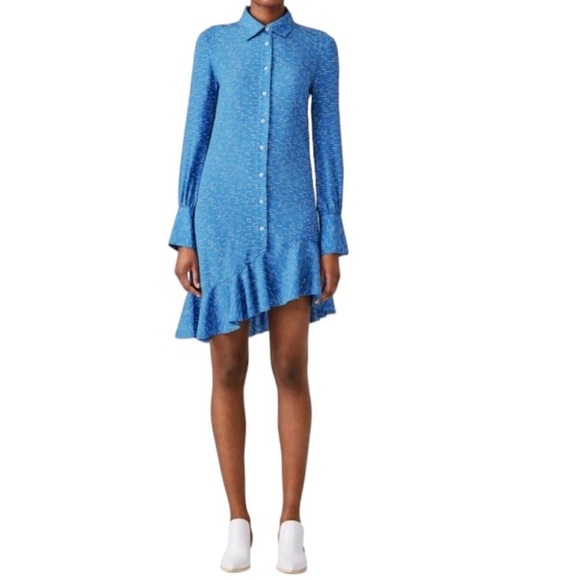 10 Crosby Derek Lam Dresses & Skirts - Derek Lam 10 Crosby Women's Asymmetric Shirt Silk Blue White Shirt Dress Size 8
